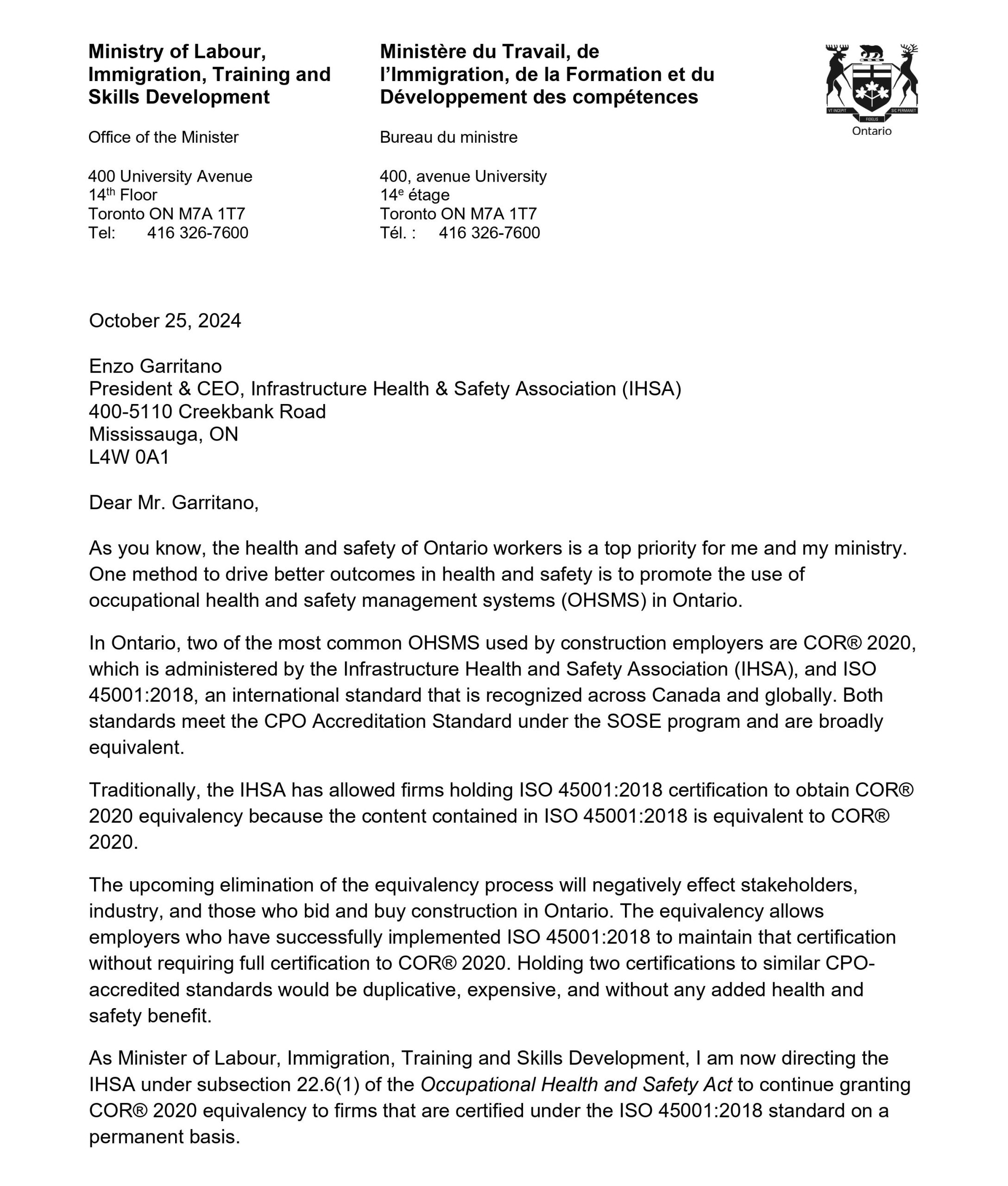 MOL letter to IHSA 2024